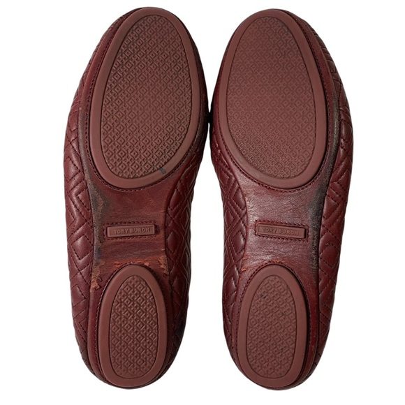 Tory Burch Maroon Quilted Minnie Nappa Leather Travel Ballet Flats Size 10 M - Picture 6 of 10